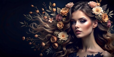 Wall Mural - portrait of a woman with flowers