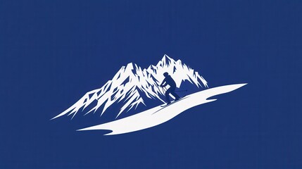 Poster - A blue background showcases a skier silhouette gracefully descending from a mountain, representing winter sports and adventure. Generative AI