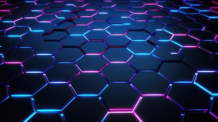 Wall Mural - Abstract Blue and Pink Neon Glowing Hexagonal Pattern