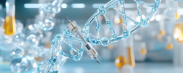 Poster - Syringe Pierces Crystal DNA Model in Lab Setting