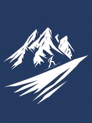 Poster - A skier silhouette elegantly descends from a mountain, capturing the thrill of skiing in a minimalist style against a bold blue background. Generative AI