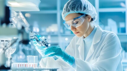 Poster - Woman Scientist in Lab Holding Sample, Medical Research