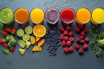 Canvas Print - Rainbow of Freshly Squeezed Fruit Juices