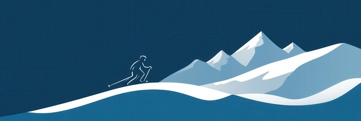 Poster - A skier glides down a mountain slope, showcasing the beauty of winter sports against a backdrop of majestic peaks and snow. Generative AI