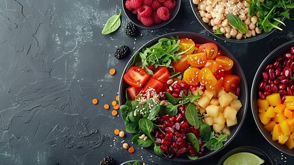 Wall Mural - Healthy Salad Bowl with Variety of Vegetables and Fruits