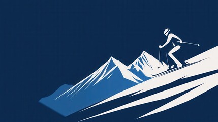 Wall Mural - A sleek skier silhouette navigates a snowy mountain slope, embodying the thrill of winter sports in a minimalist design. Generative AI