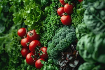 Canvas Print - Fresh Green Vegetables and Red Tomatoes