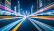 © GUS - futuristic city skyline colorful light trails speed race background