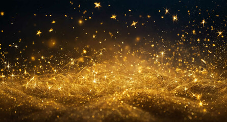 Poster - Golden stars glowing mist abstract background