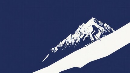 Poster - The design showcases a skier silhouette gracefully navigating down a snowy slope against a backdrop of a majestic mountain. Generative AI