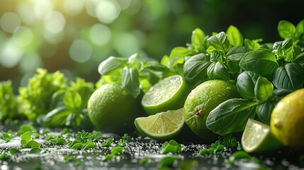 Sticker - Limes and Basil: A Fresh and Vibrant Still Life