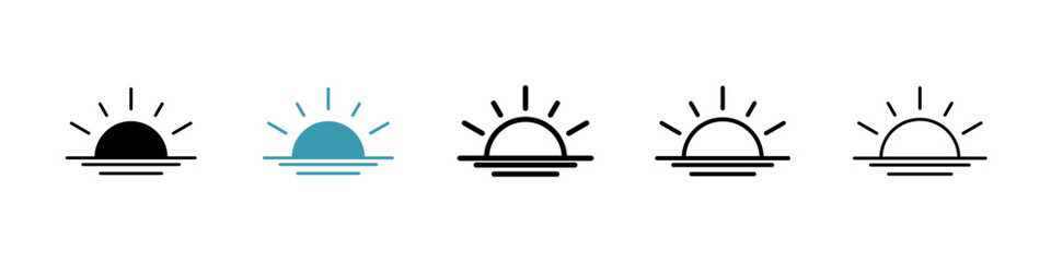 Sunrise thin line vector icon set.