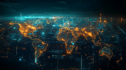 A futuristic digital globe with vibrant connections highlights the data flow and networked world of cyberspace technology.