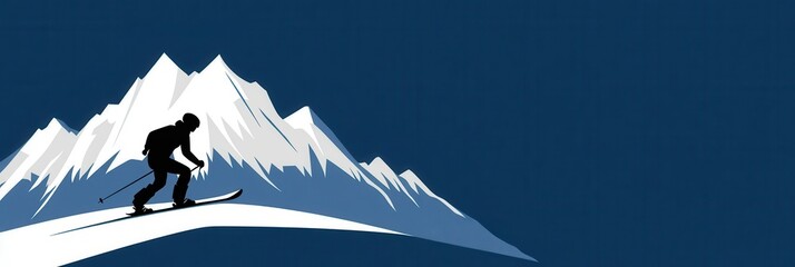 Wall Mural - A skier silhouette gracefully descends a snow-covered mountain, capturing the essence of winter sports in a minimalist design. Generative AI