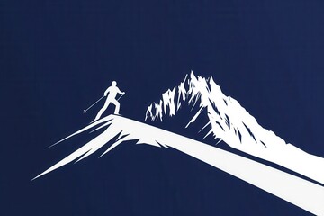 Poster - A skier silhouette glides down a snow-covered mountain, embodying the thrill of winter sports in a bold minimalist style. Generative AI