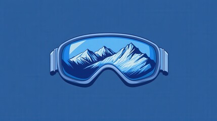 Wall Mural - Ski goggles showcase a stunning reflection of majestic snow-covered mountains against a bold blue background, embodying winter adventure. Generative AI