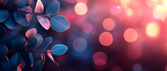 Poster - Blue and Pink Leaves with Bokeh Background