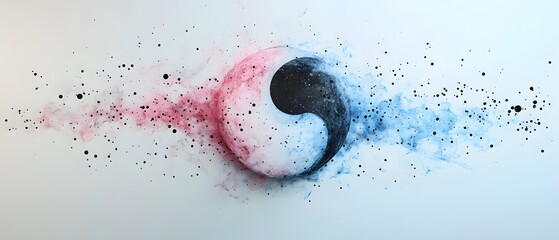 Canvas Print - Yin Yang Abstract Watercolor Painting with Black Dots