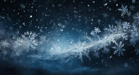 Sparkling snowflakes glowing mist abstract background