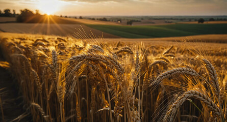 Poster - Wheat fields glowing harvest abstract background