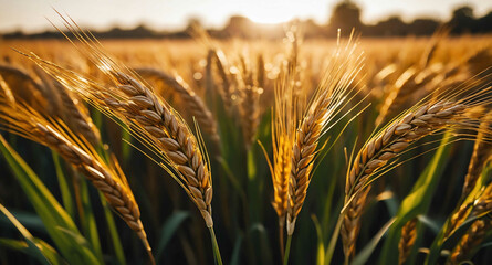 Canvas Print - Wheat stalks with golden glow abstract background