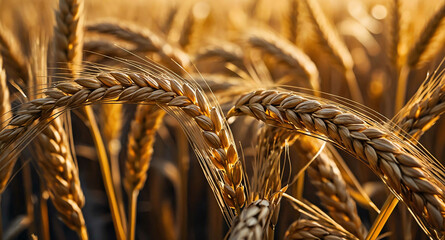 Poster - Wheat stalks with golden glow abstract background