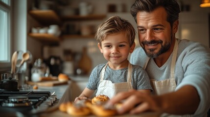 Father and Son Baking Together