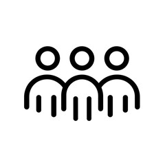 A minimalistic line icon portrays three figures standing side by side, illustrating concepts of teamwork and social connection in a clean, modern style