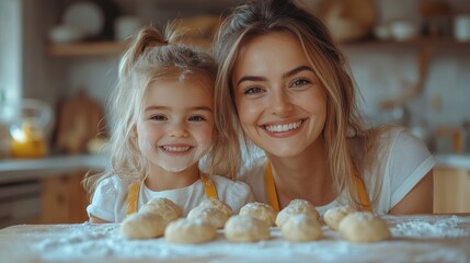 Wall Mural - Happy Mom and Daughter Baking Together