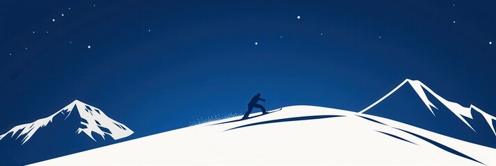 Wall Mural - A skier gracefully descends a snow-covered mountain under a starry night sky, embodying the thrill of winter sports in nature. Generative AI