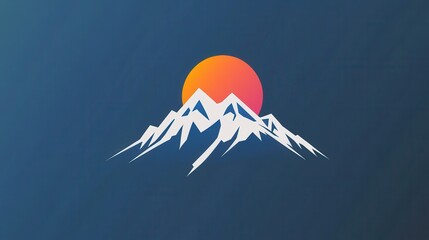 The design features a simple representation of mountains topped with snow, illuminated by a colorful sunrise in the background. Generative AI