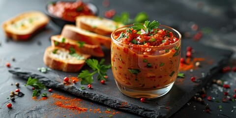 Wall Mural - Pepper Mousse Presented in a Glass Accompanied by Slices of Bread