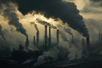 Wall Mural - Oil refinery spewing toxic fumes into the atmosphere - Pollution, environmental destruction