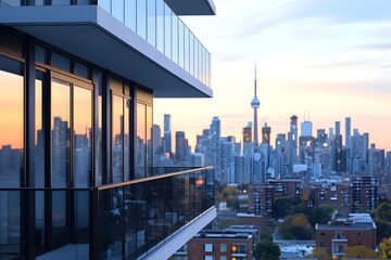 Wall Mural - Cityscape View from Modern Balcony