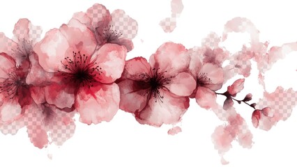 Poster - A watercolor painting of pink flowers with red stems