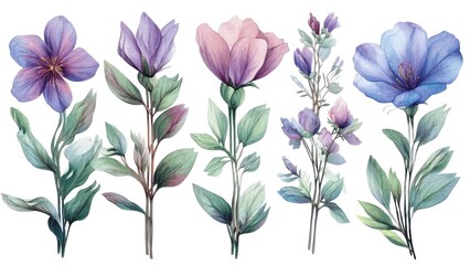 Poster - A series of flowers in various shades of purple and green