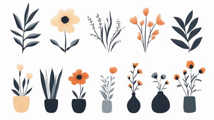 Poster - A collection of various flowers and plants are drawn in black and white