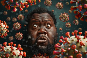 Wall Mural - Black man's face reflecting surprise gripping scene captured vividly. Fat man's face captured showing intense reaction and confusion. Black man's shocked face represents vulnerability amidst chaos.