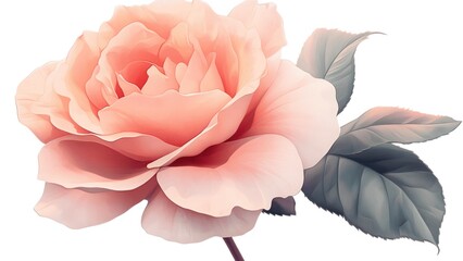 Poster - A pink rose with a green leaf on the stem