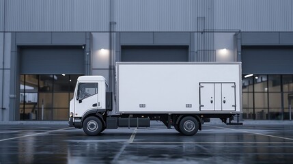 White Delivery Truck Parked In Front of a Warehouse