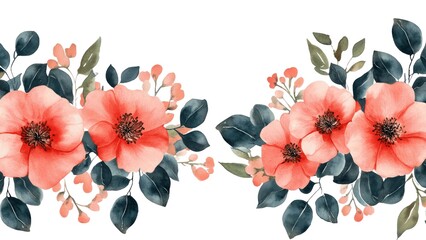 Poster - A bouquet of red flowers with green leaves