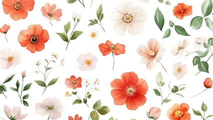 Poster - A colorful floral pattern with red and white flowers