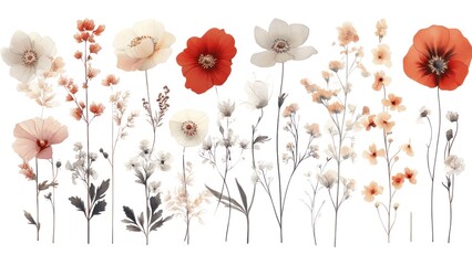 Poster - A row of flowers with some red and white flowers