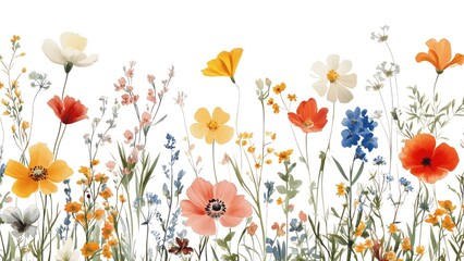 Poster - A colorful field of flowers with a white background