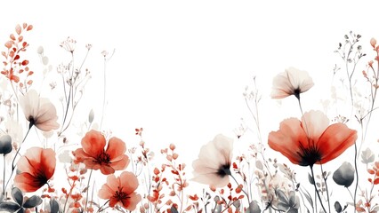 Poster - A painting of a field of flowers with a white background