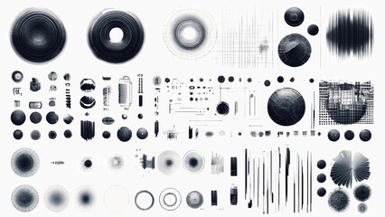 Poster - A collection of black and white circles and squares with a blurry background