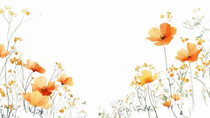 Poster - A painting of a field of flowers with a white background