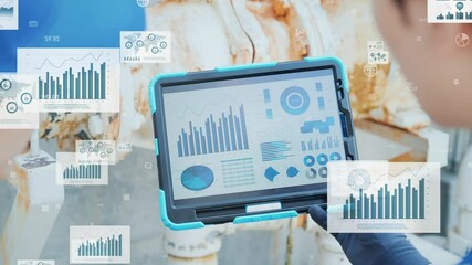 Aufkleber - Mixed media of worker inspecting machine using tablet and digital data concept