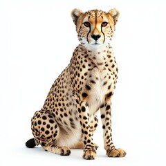 A cheetah is sitting on a white background