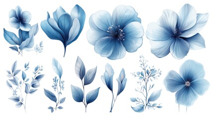 Poster - A collection of blue flowers and leaves